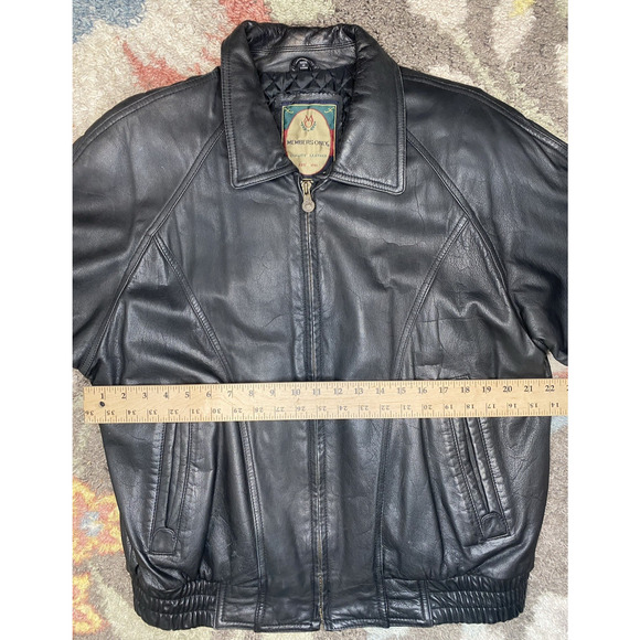 VINTAGE Members Only Jacket Mens Large Black Leather Full Zip Bomber Grunge 80s - Picture 8 of 10